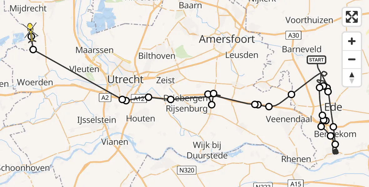 Routekaart van de vlucht: Politieheli naar Woerdense Verlaat, Ruitenbeekweg