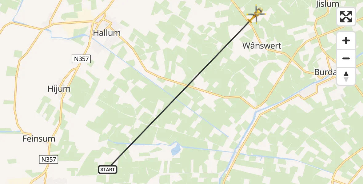 Vluchtroute Ambulancehelikopter Stiens - Wânswert, 09 mei 2024, 14:40