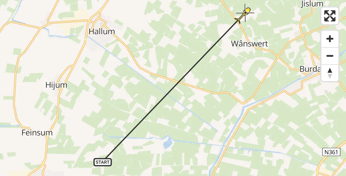 Routekaart van de vlucht: Ambulancehelikopter naar Wânswert, Kleasterdyk