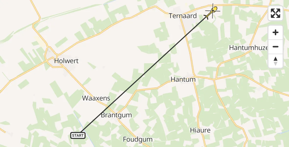 Routekaart van de vlucht: Ambulanceheli naar Ternaard, Langewei
