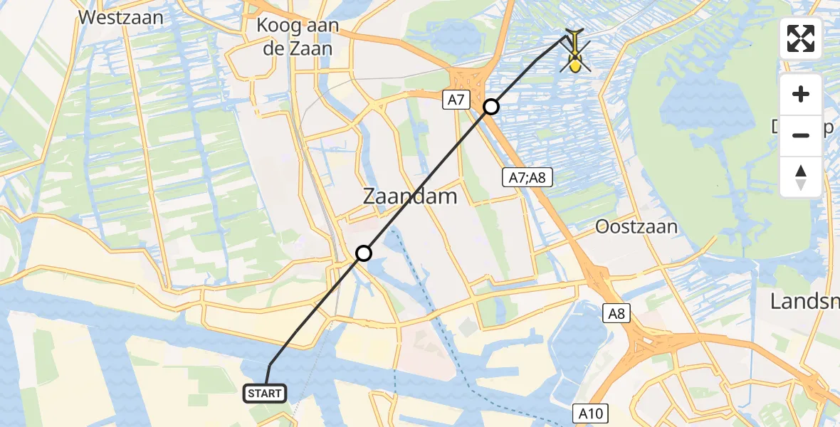 Routekaart van de vlucht: Lifeliner 1 naar Oostzaan, Otterbospad