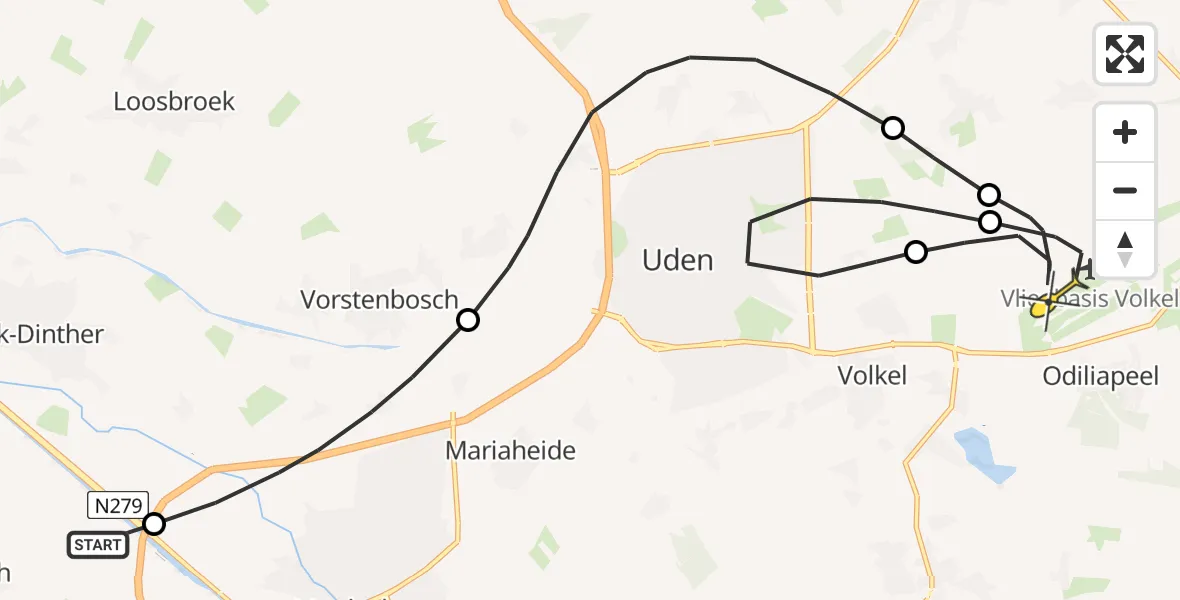 Routekaart van de vlucht: Lifeliner 3 naar Vliegbasis Volkel, Dorshout