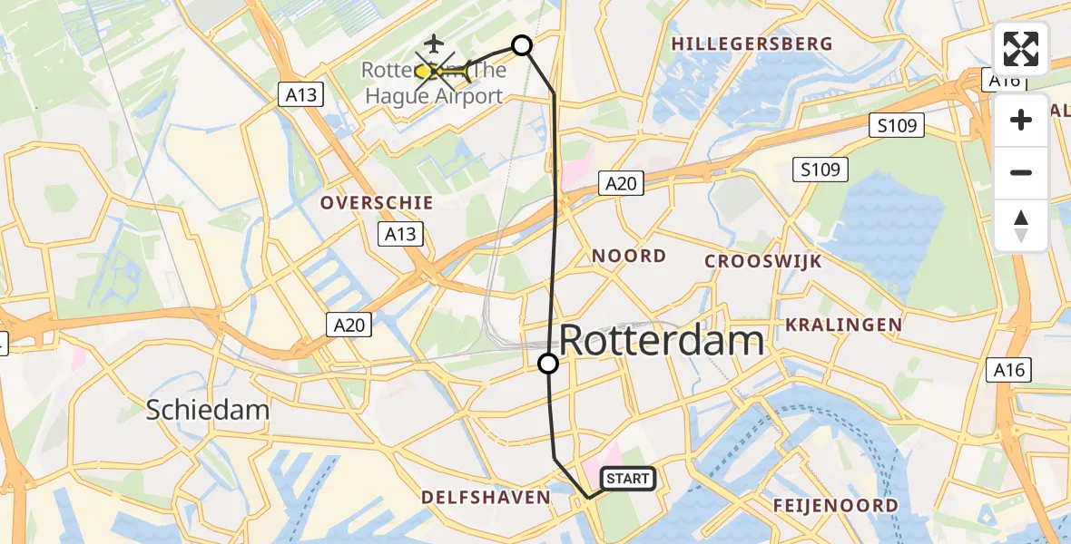 Routekaart van de vlucht: Lifeliner 2 naar Rotterdam The Hague Airport, Claes de Vrieselaan