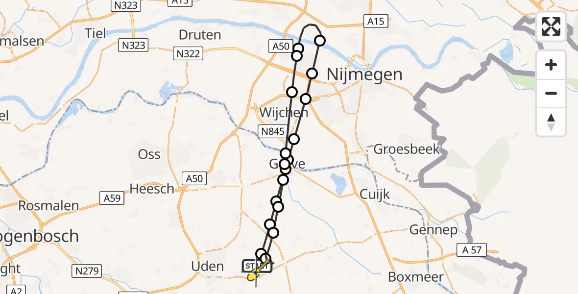 Routekaart van de vlucht: Lifeliner 3 naar Vliegbasis Volkel, Millsebaan