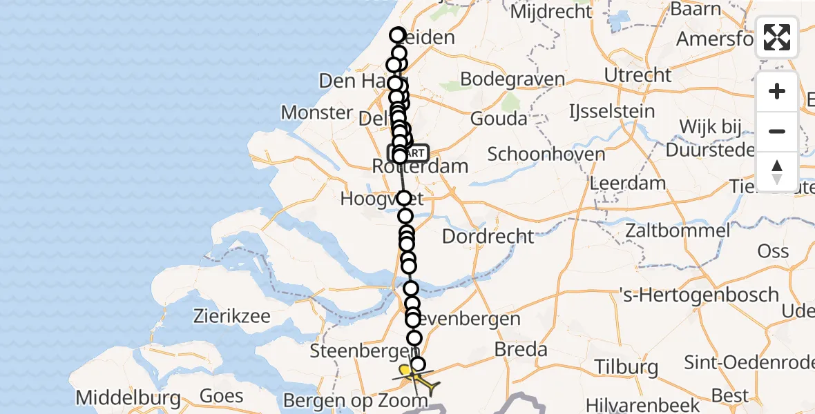 Routekaart van de vlucht: Lifeliner 2 naar Roosendaal, Oude Bovendijk