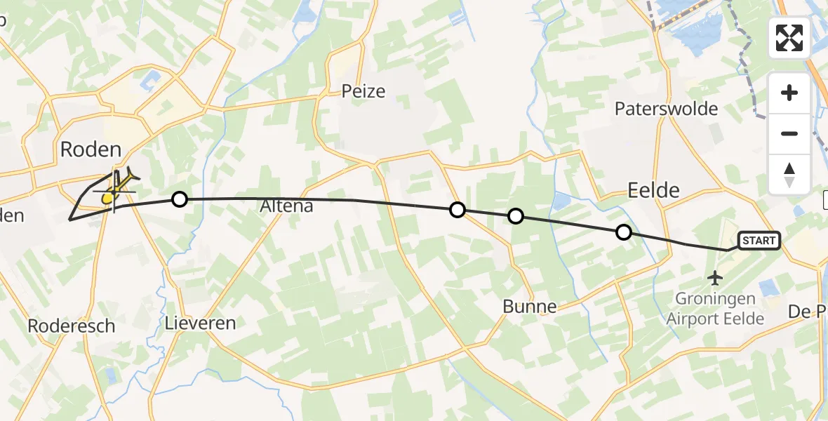 Routekaart van de vlucht: Lifeliner 4 naar Roden, Molenweg