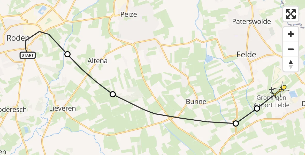 Routekaart van de vlucht: Lifeliner 4 naar Groningen Airport Eelde, Steenbergerloop