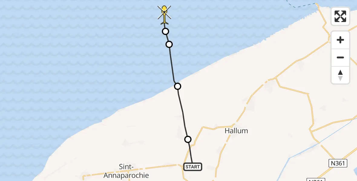 Routekaart van de vlucht: Ambulancehelikopter naar Ballum, Arjen Roelswei
