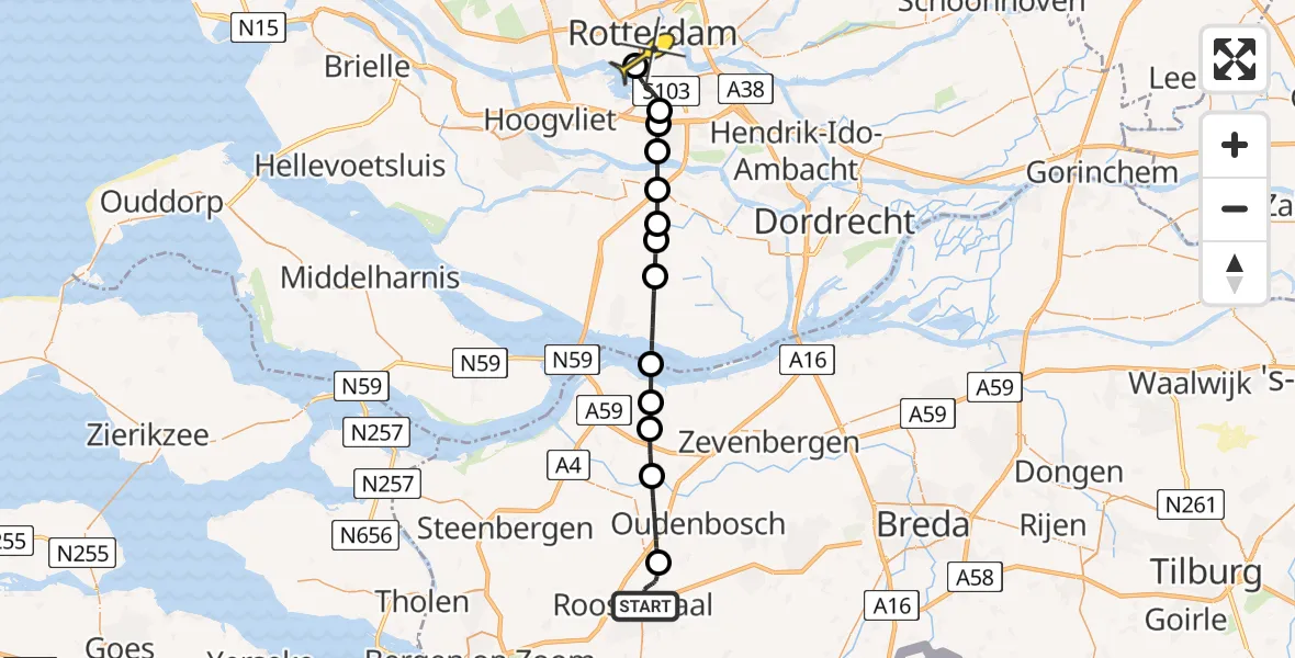 Routekaart van de vlucht: Lifeliner 2 naar Erasmus MC, Gastelseweg