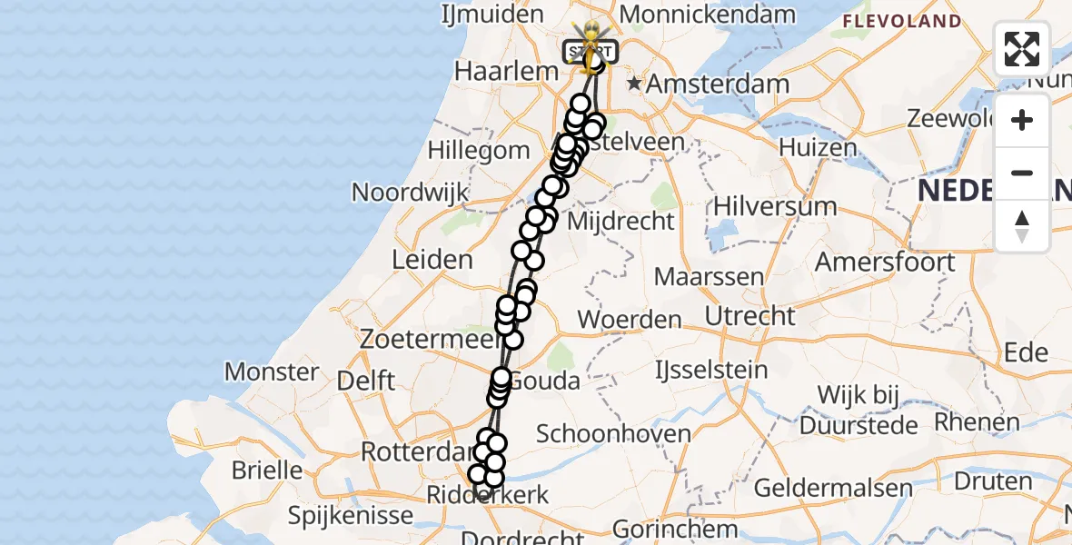 Vluchtroute Traumahelikopter van Amsterdam Heliport naar Amsterdam Heliport