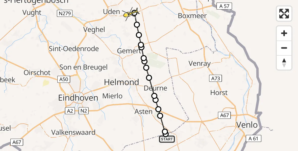 Routekaart van de vlucht: Lifeliner 3 naar Vliegbasis Volkel, Turfstekerspad