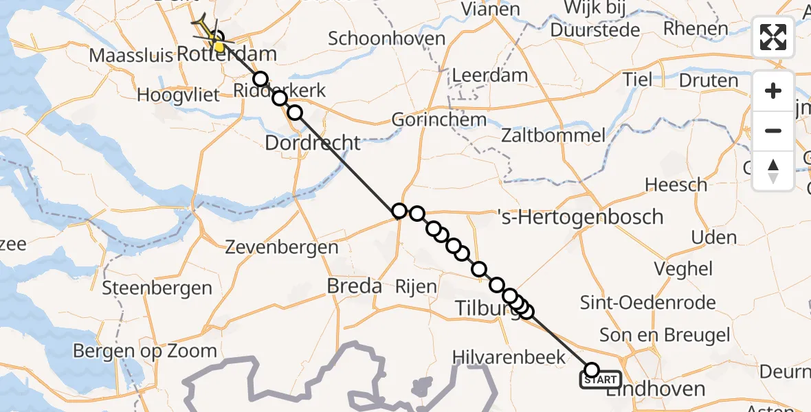 Routekaart van de vlucht: Politieheli naar Rotterdam The Hague Airport, Oirschotsedijk