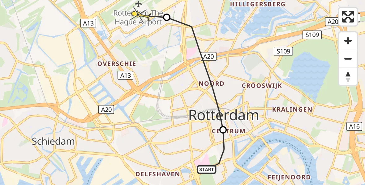 Routekaart van de vlucht: Lifeliner 2 naar Rotterdam The Hague Airport, Hennekijnstraat