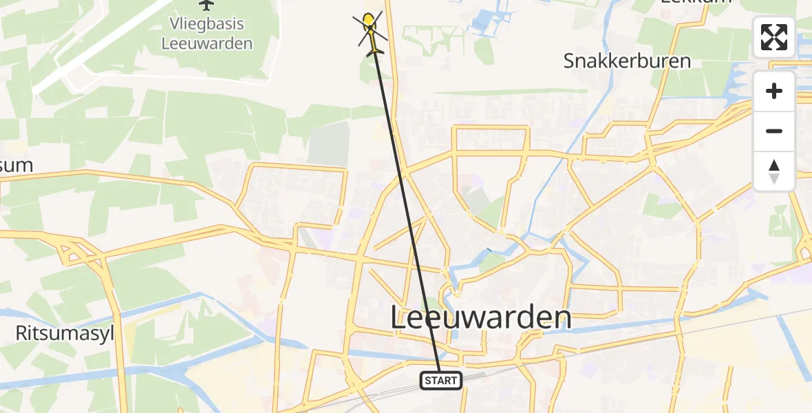 Routekaart van de vlucht: Ambulancehelikopter naar Vliegbasis Leeuwarden, Keegsdijkje