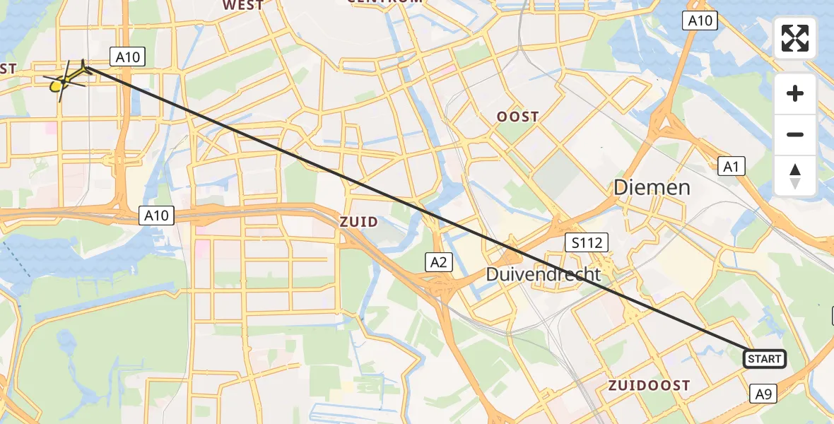 Vluchtroute Politiehelikopter van Amsterdam naar Amsterdam