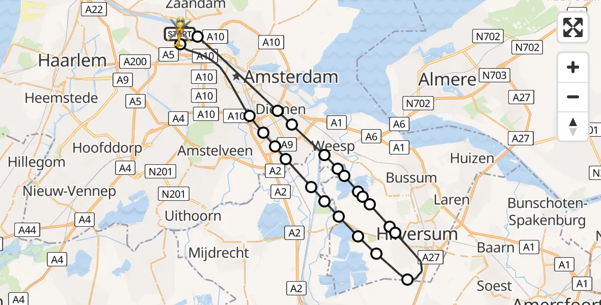 Vluchtroute Traumahelikopter van Amsterdam Heliport naar Amsterdam Heliport
