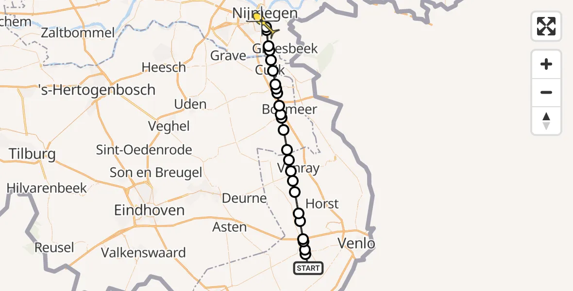 Routekaart van de vlucht: Lifeliner 3 naar Radboud Universitair Medisch Centrum, Zandbergweg