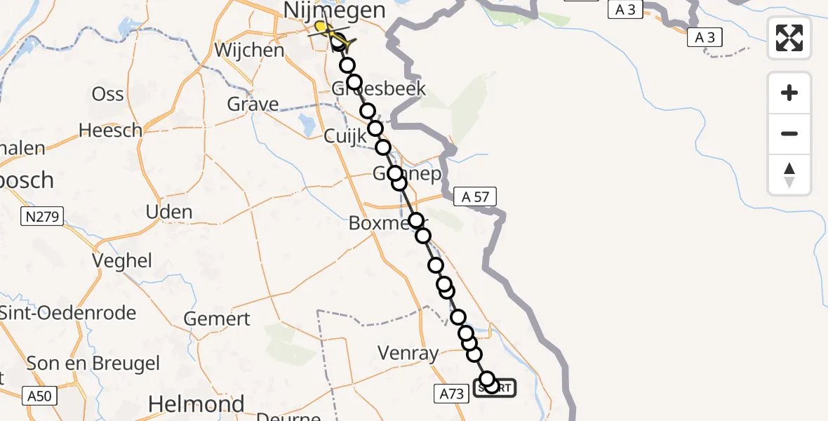 Routekaart van de vlucht: Lifeliner 3 naar Radboud Universitair Medisch Centrum, Rijnbroekerloop