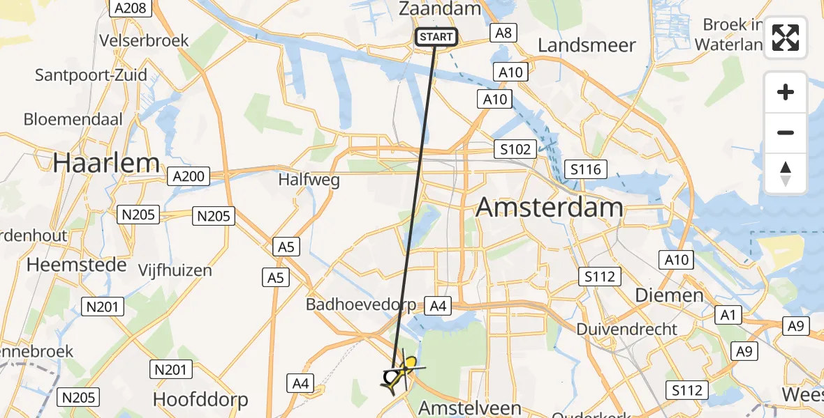 Routekaart van de vlucht: Politieheli naar Schiphol, Halim P.K. straat