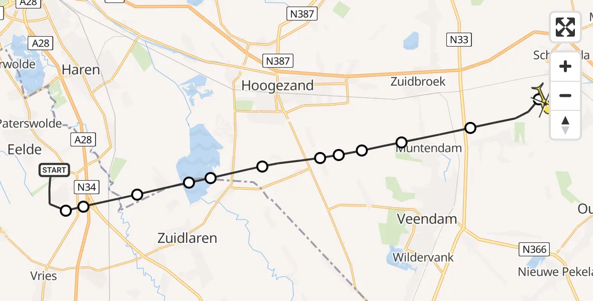 Routekaart van de vlucht: Lifeliner 4 naar Scheemda, Moespot