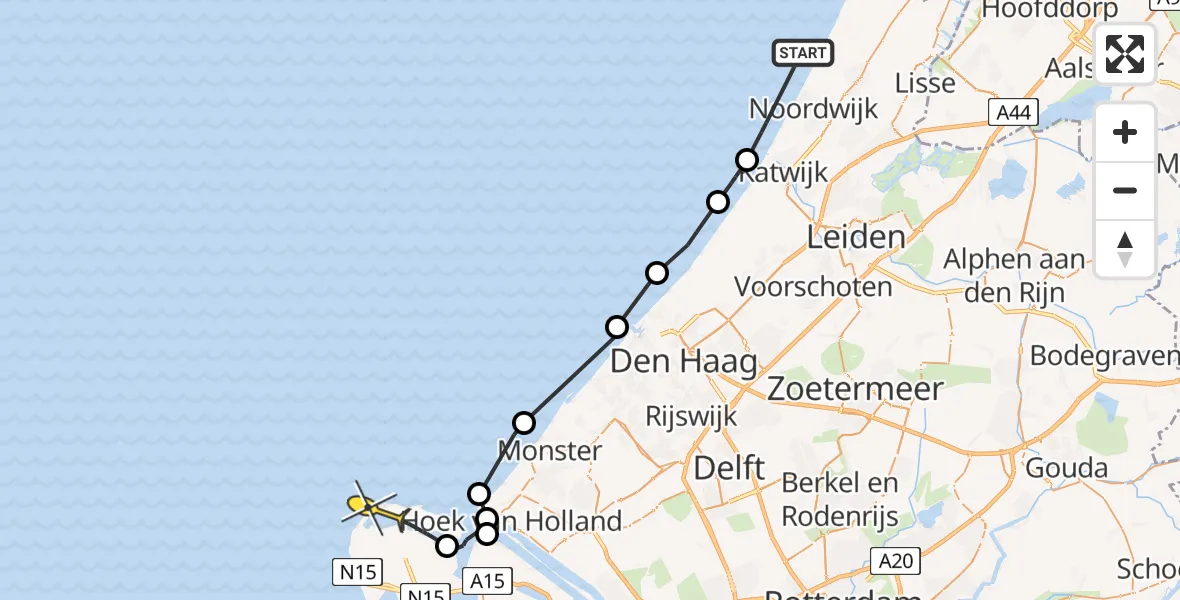 Routekaart van de vlucht: Politiehelikopter naar Maasvlakte, Prinses Máximaweg