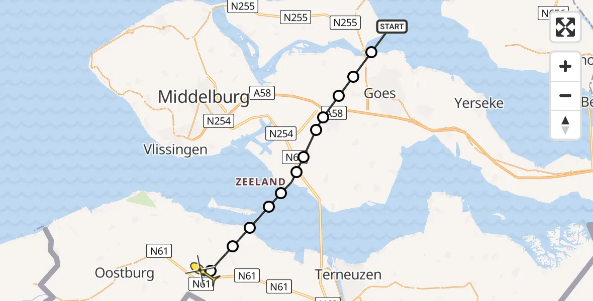 Routekaart van de vlucht: Politiehelikopter naar IJzendijke, Katseplaat