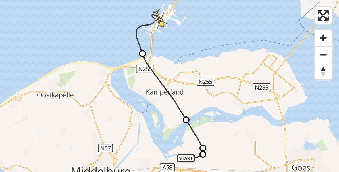 Routekaart van de vlucht: Kustwachthelikopter naar Vrouwenpolder, Calandweg