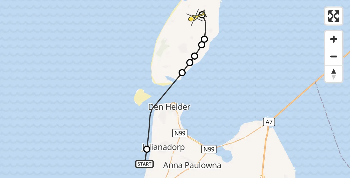 Routekaart van de vlucht: Politieheli naar Texel International Airport, Duinweg