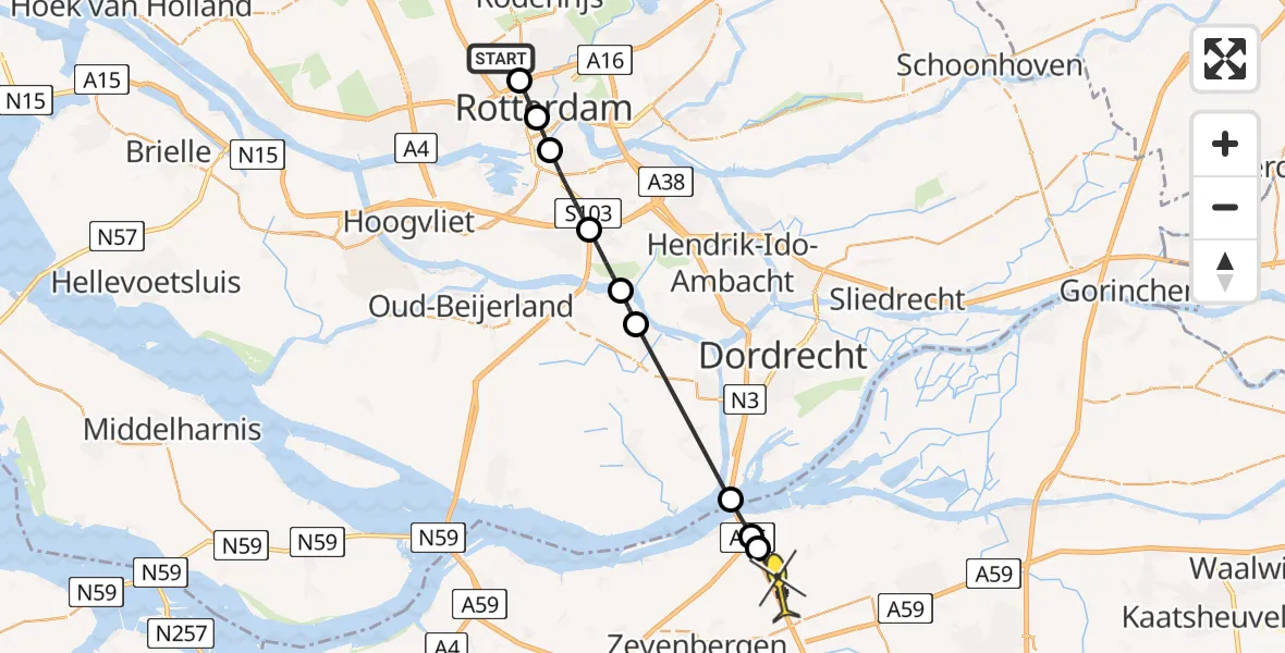 Routekaart van de vlucht: Lifeliner 2 naar Zevenbergschen Hoek, Brandenburgbaan