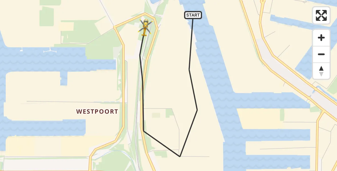 Vluchtroute Traumahelikopter van Amsterdam Heliport naar Amsterdam Heliport