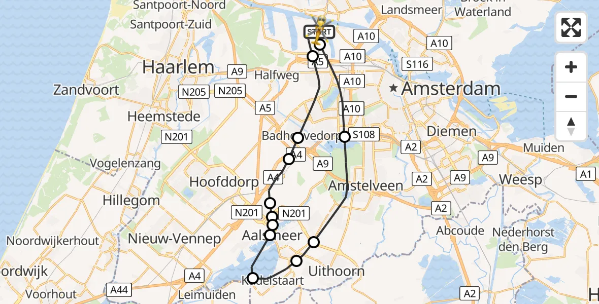 Routekaart van de vlucht: Lifeliner 1 naar Amsterdam Heliport, Hornweg