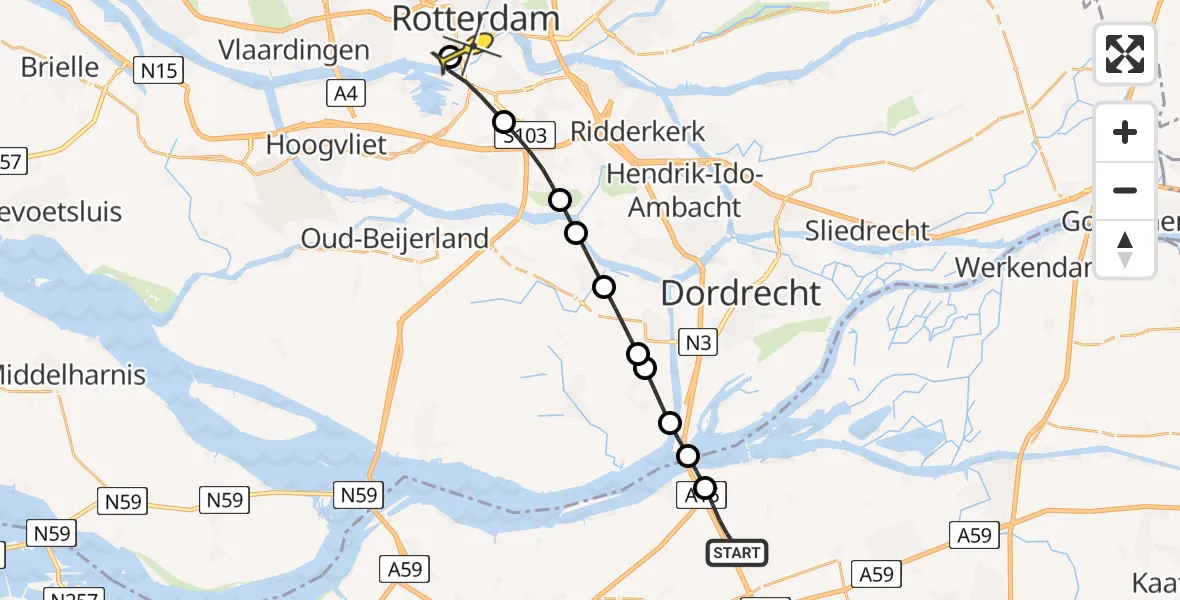 Routekaart van de vlucht: Lifeliner 2 naar Erasmus MC, Spoordreef