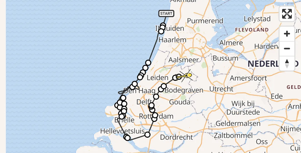 Routekaart van de vlucht: Politieheli naar Ter Aar, Zevenhovenseweg