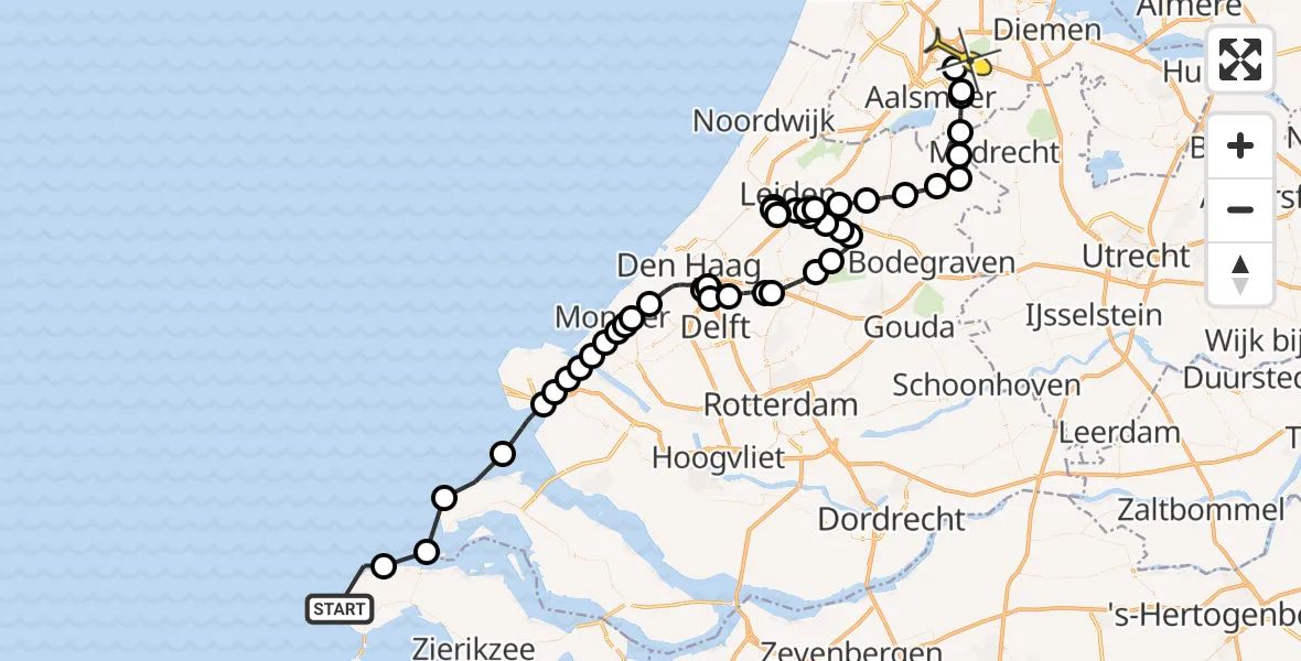 Routekaart van de vlucht: Politieheli naar Schiphol, Noordoever Oostvoornse Meer