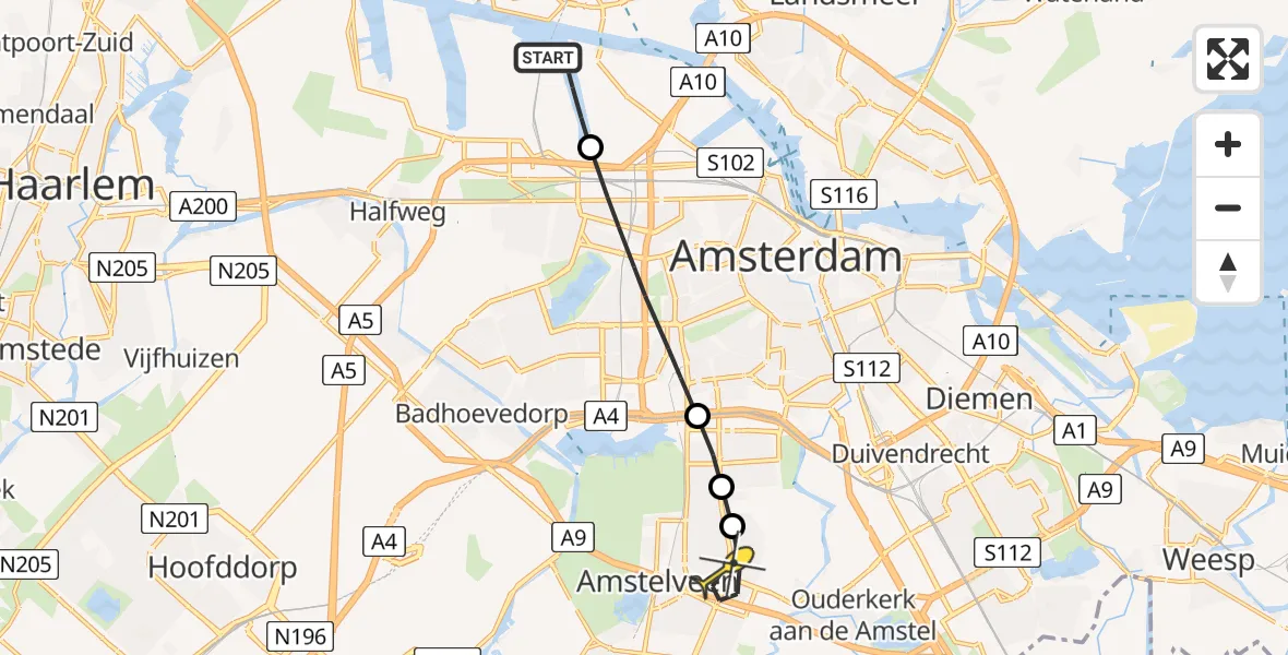 Routekaart van de vlucht: Lifeliner 1 naar Amstelveen, Westhaven