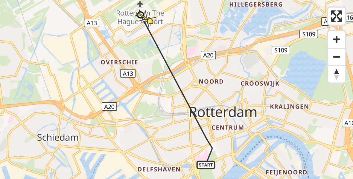 Routekaart van de vlucht: Lifeliner 2 naar Rotterdam The Hague Airport, Brandenburgbaan