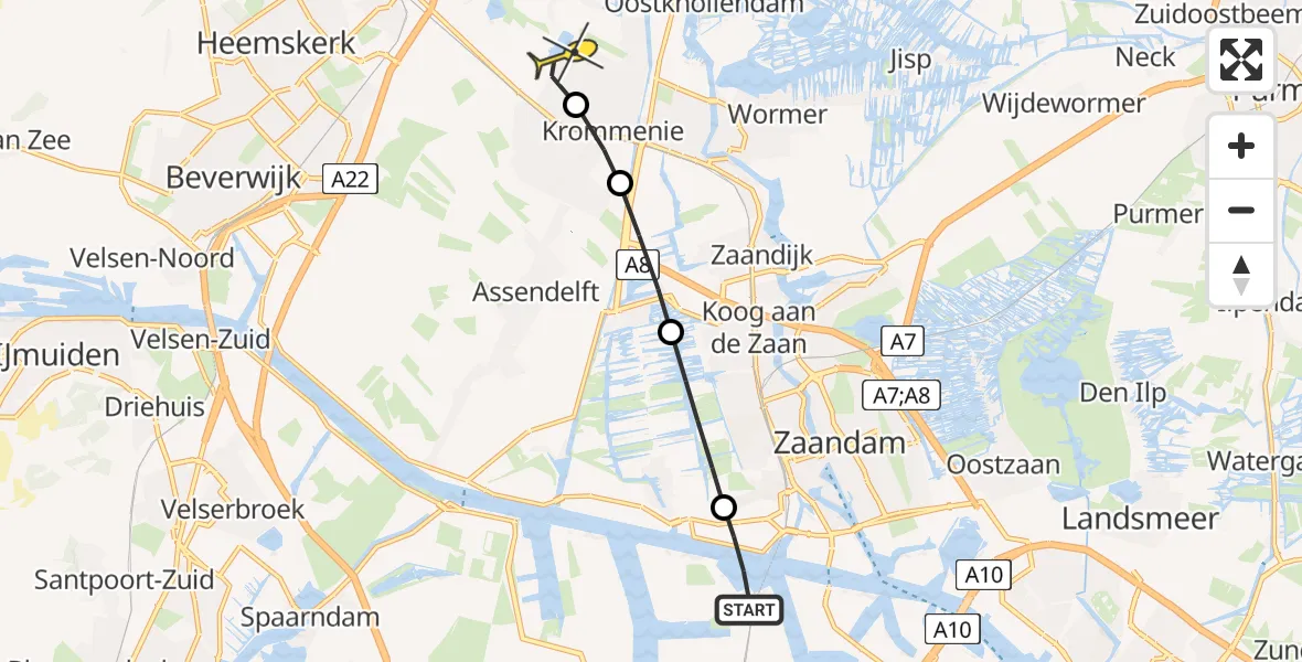 Routekaart van de vlucht: Lifeliner 1 naar Krommenie, Hoofdtocht