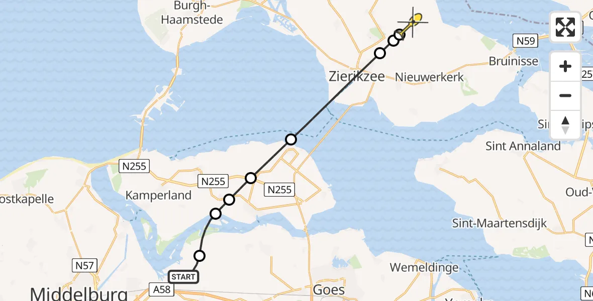 Routekaart van de vlucht: Politieheli naar Dreischor, Muidenweg