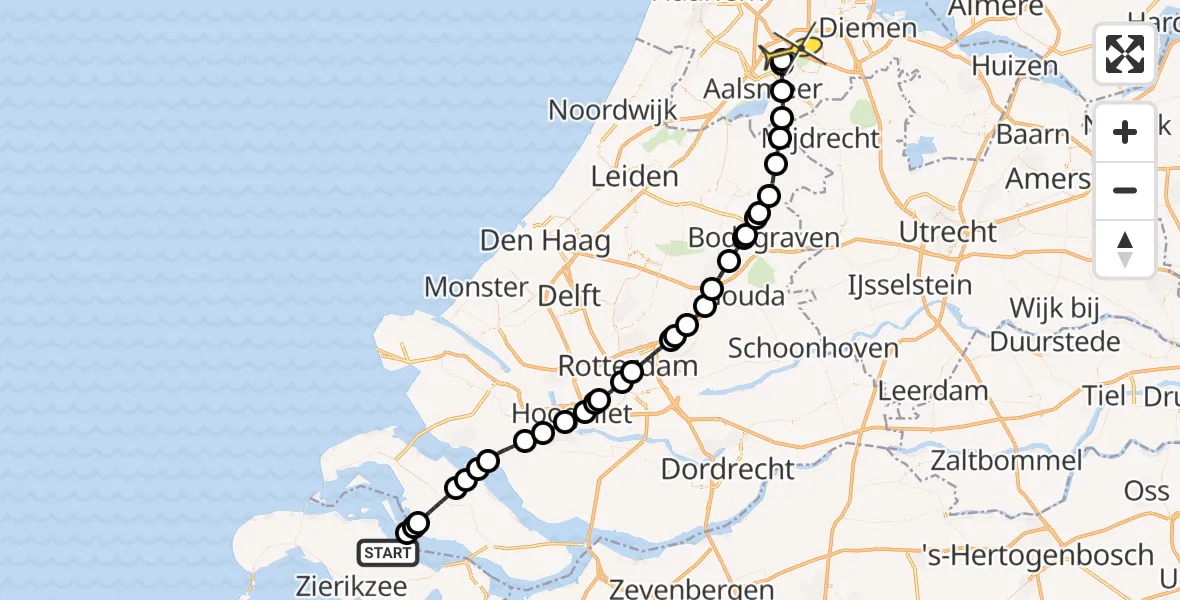 Routekaart van de vlucht: Politieheli naar Schiphol, Zuid Langeweg