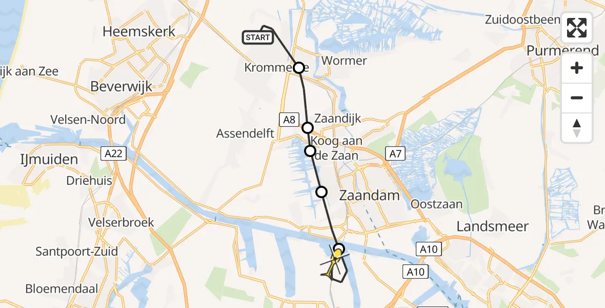 Routekaart van de vlucht: Lifeliner 1 naar Amsterdam Heliport, Rosariumlaan