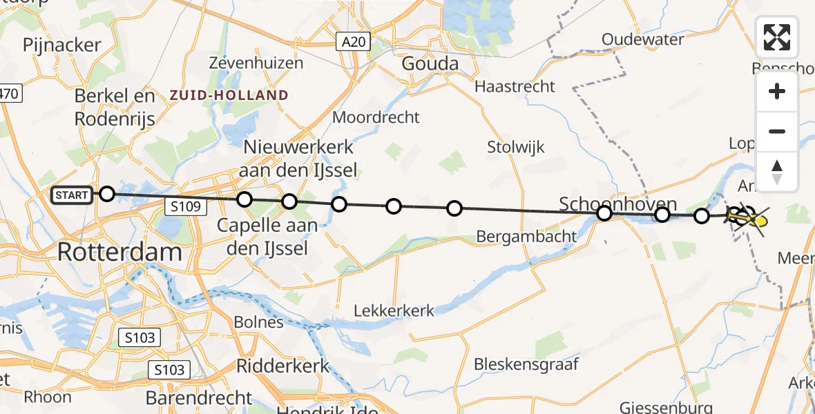 Routekaart van de vlucht: Lifeliner 2 naar Ameide, Van der Duijn van Maasdamweg