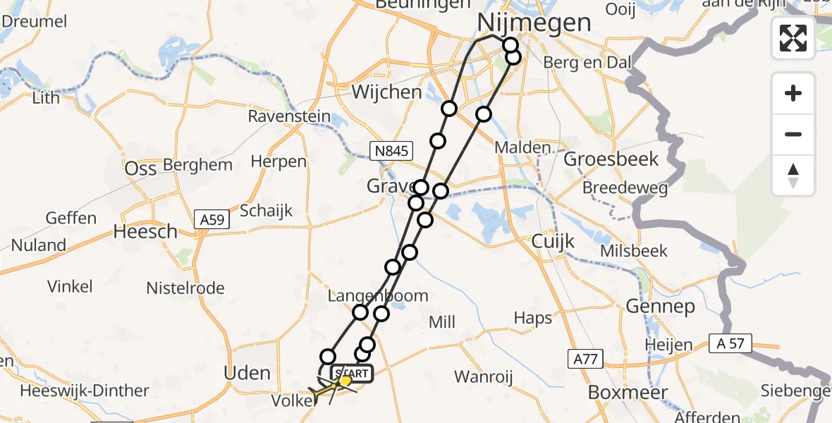 Routekaart van de vlucht: Lifeliner 3 naar Vliegbasis Volkel, Trentsedijk