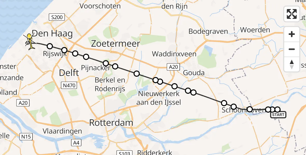 Routekaart van de vlucht: Lifeliner 2 naar Den Haag, Tiendweg