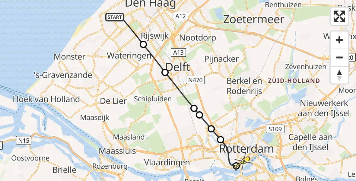 Routekaart van de vlucht: Lifeliner 2 naar Erasmus MC, Nieuwendamlaan