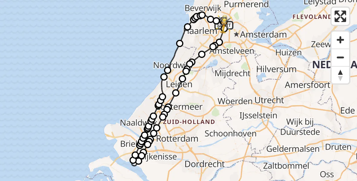 Vluchtroute Traumahelikopter van Amsterdam Heliport naar Amsterdam Heliport