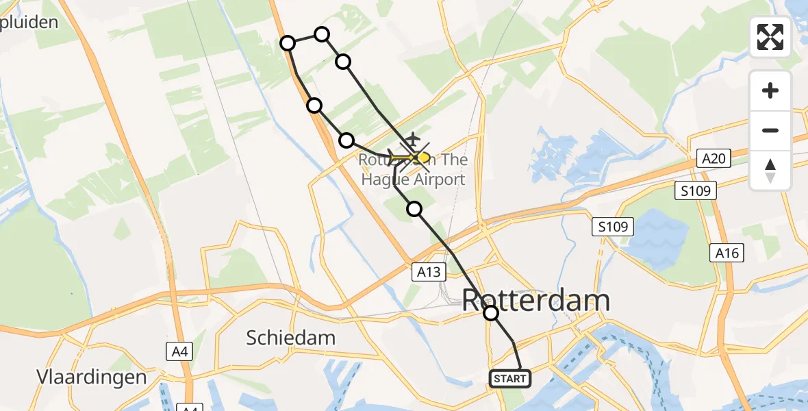 Routekaart van de vlucht: Lifeliner 2 naar Rotterdam The Hague Airport, Zijdewindestraat