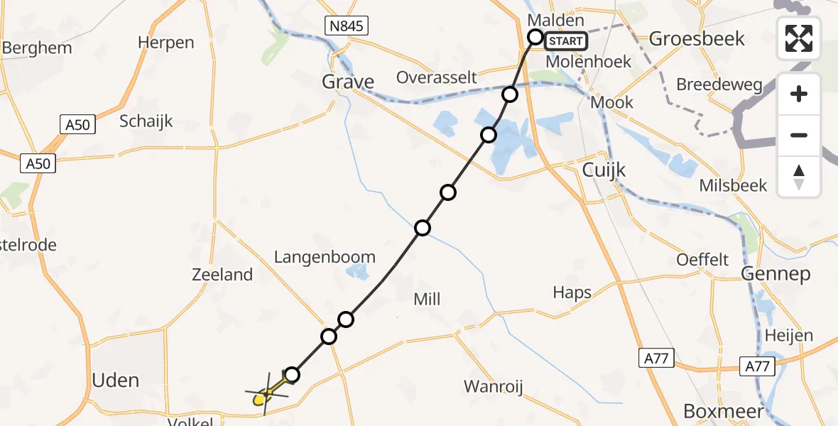 Routekaart van de vlucht: Lifeliner 3 naar Vliegbasis Volkel, Maasbandijk