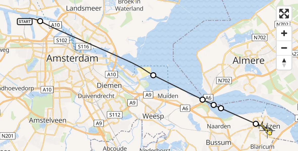 Routekaart van de vlucht: Lifeliner 1 naar Huizen, Carel Reynierszhaven
