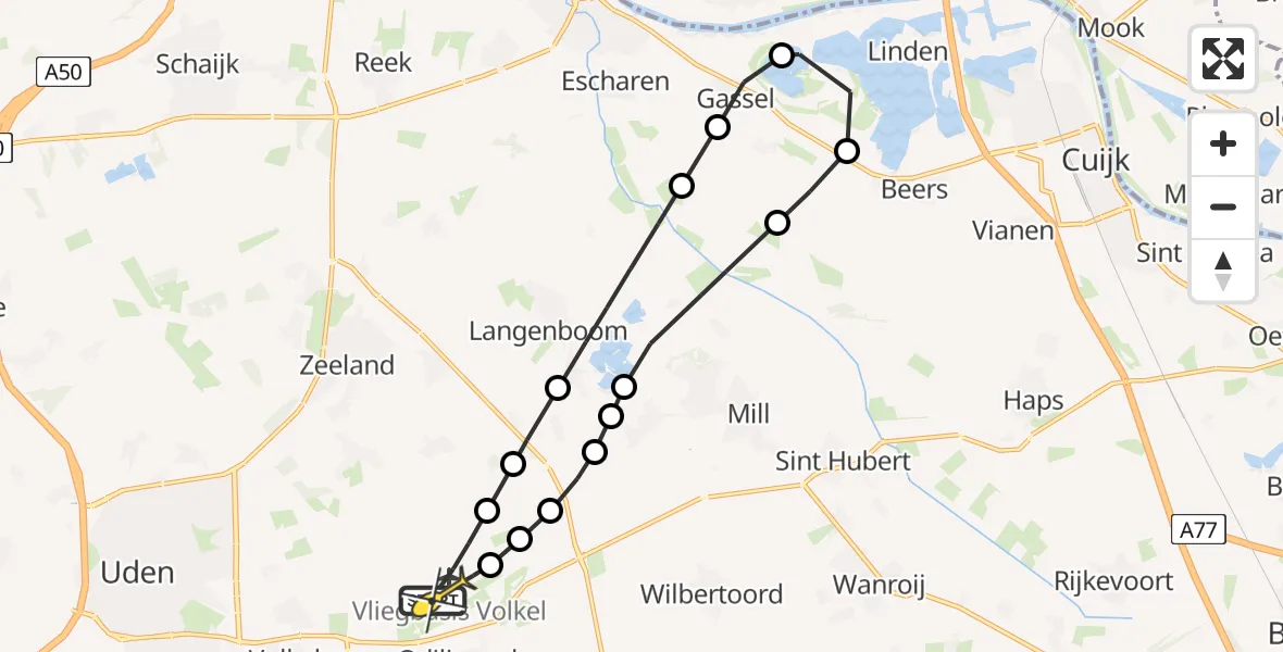 Routekaart van de vlucht: Lifeliner 3 naar Vliegbasis Volkel, Zeelandsedijk