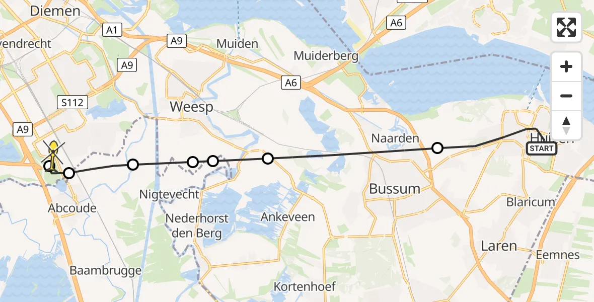 Routekaart van de vlucht: Lifeliner 1 naar Academisch Medisch Centrum (AMC), Plein 2000